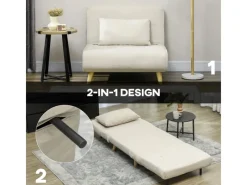 HOMCOM Schlafsessel Polyester Stahl Beige 72L x 78B x 79H cm