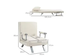 HOMCOM Sofas^Schlafsofa mit Armlehne 3-in-1 Multifunktion 65 x 69 x 80 cm