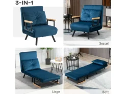 HOMCOM Schlafsofa mit Rückenkissen Stahl Polyester Blau 63L x 73B x 81H cm