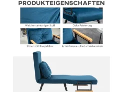 HOMCOM Schlafsofa mit Rückenkissen Stahl Polyester Blau 63L x 73B x 81H cm