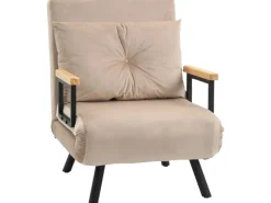 HOMCOM Schlafsofa mit Rückenkissen Stahl Polyester Beige 63L x 73B x 81H cm