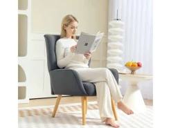 HOMCOM Sessel mit Holzbeine mit Samtoptik Samt Grau 75L x 66B x 100H cm