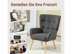 HOMCOM Sessel mit Holzbeine mit Samtoptik Samt Grau 75L x 66B x 100H cm