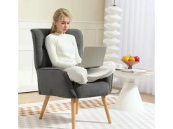 HOMCOM Sessel mit Holzbeine mit Samtoptik Samt Grau 75L x 66B x 100H cm