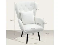 HOMCOM Sessel mit Holzbeine Polyester Weiß 88L x 75B x 106H cm