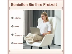 HOMCOM Sessel mit Holzbeine Polyester Weiß 88L x 75B x 106H cm