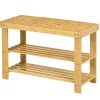 HOMCOM Sitzbänke^Sitzbank mit 3 Etagen aus Bambus für 6 Paar Schuhe Natur 70 x 28 x 45cm