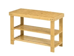 HOMCOM Sitzbänke^Sitzbank mit 3 Etagen aus Bambus für 6 Paar Schuhe Natur 70 x 28 x 45cm