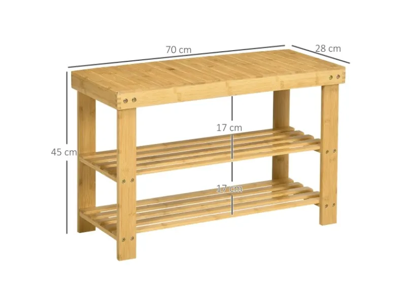 HOMCOM Sitzbänke^Sitzbank mit 3 Etagen aus Bambus für 6 Paar Schuhe Natur 70 x 28 x 45cm