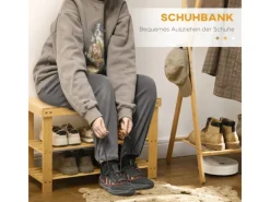 HOMCOM Sitzbänke^Sitzbank mit 3 Etagen aus Bambus für 6 Paar Schuhe Natur 70 x 28 x 45cm