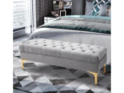 HOMCOM Hocker|Sitzbänke^Sitzbank mit Erhöhten Beinen Schlafzimmer Samt Hellgrau 118 x 45 x 42 cm