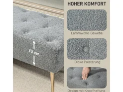 HOMCOM Sitzbank mit Lammwolle-Optik Knopfheftung Stahlbeine 112 x 41 x 46cm Grau