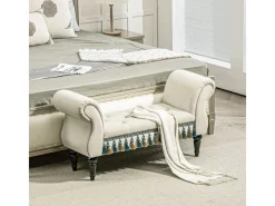 HOMCOM Sitzbänke^Sitzbank Samtoptik mit Holzbeine bis 150 kg Belastbar Beige