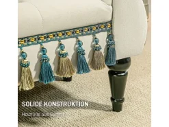 HOMCOM Sitzbänke^Sitzbank Samtoptik mit Holzbeine bis 150 kg Belastbar Beige