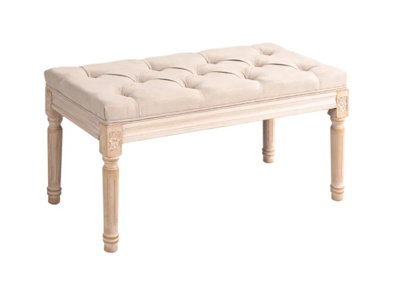 HOMCOM Sitzbank Vintage mit Knöpfen Leinenoptik 80 x 40 x 43cm Beige