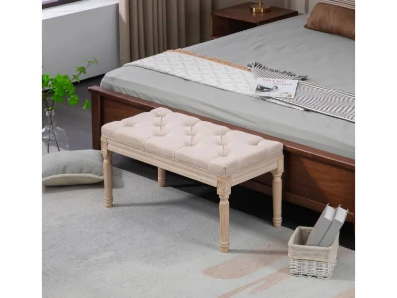 HOMCOM Sitzbank Vintage mit Knöpfen Leinenoptik 80 x 40 x 43cm Beige