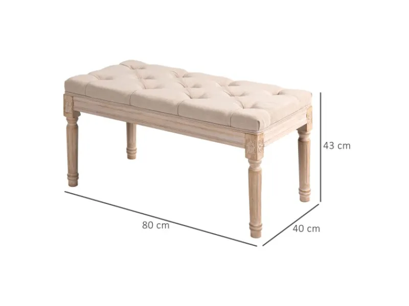 HOMCOM Sitzbank Vintage mit Knöpfen Leinenoptik 80 x 40 x 43cm Beige