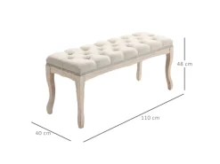 HOMCOM Sitzbänke^Sitzbank Vintage Schlafzimmer Gummiholz Leinen Beige 110 x 40 x 48 cm