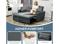 HOMCOM 2-Sitzer Sofa mit Bettfunktion Wurfkissen
