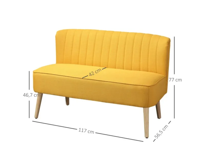 HOMCOM 2-Sitzer Stoffsofa Holz Schaumstoff 117 x 56,5 x 77 cm