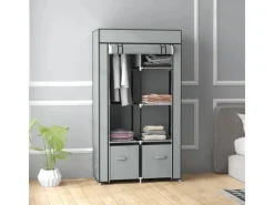 HOMCOM Stoffschrank mit 5 Fächern Reißverschluss Hellgrau 83 x 42,5 x 162,5 cm