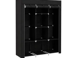 HOMCOM Bettwäsche^Stoffschrank mit Kleiderstange 8 Ebenen Faltbar Schwarz 125 x 43 x162,5cm