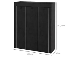 HOMCOM Bettwäsche^Stoffschrank mit Kleiderstange 8 Ebenen Faltbar Schwarz 125 x 43 x162,5cm