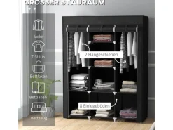 HOMCOM Bettwäsche^Stoffschrank mit Kleiderstange 8 Ebenen Faltbar Schwarz 125 x 43 x162,5cm
