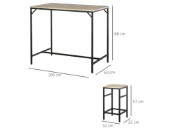 HOMCOM 5-Teiliges Bartisch-Set Eiche Schwarz 100 x 60 x 88 cm