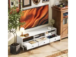 HOMCOM Sideboards|Schränke^TV Schrank TV Board mit Schubladen 3 Offenen Fächern Weiß