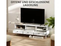 HOMCOM Sideboards|Schränke^TV Schrank TV Board mit Schubladen 3 Offenen Fächern Weiß
