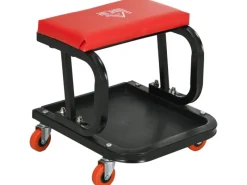 HOMCOM Kissen|Hocker^Werkstatthocker mit Ablage Gepolstert Sitzkissen Stahl Rot