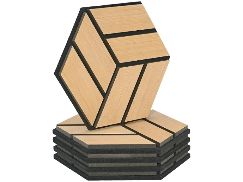 Homestyle4u Bastelzubehör^Akustikpaneele Natur 30 x 26 cm 5 Stück Hexagon Wandpaneele Holz