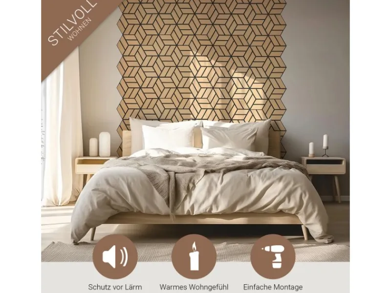 Homestyle4u Bastelzubehör^Akustikpaneele Natur 30 x 26 cm 5 Stück Hexagon Wandpaneele Holz