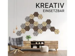 Homestyle4u Bastelzubehör^Akustikpaneele Natur 30 x 26 cm 5 Stück Hexagon Wandpaneele Holz