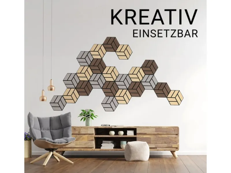 Homestyle4u Bastelzubehör^Akustikpaneele Natur 30 x 26 cm 5 Stück Hexagon Wandpaneele Holz