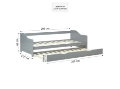 Homestyle4u Betten^Ausziehbett 90 x 200 cm Grau 2506