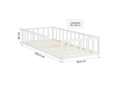 Homestyle4u Bodenbett 90x200 in Weiß mit Lattenrost 2523