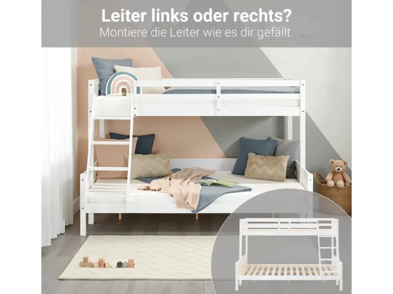 Homestyle4u Etagenbett 90x200 und 140x200 in mit Lattenrost 1898