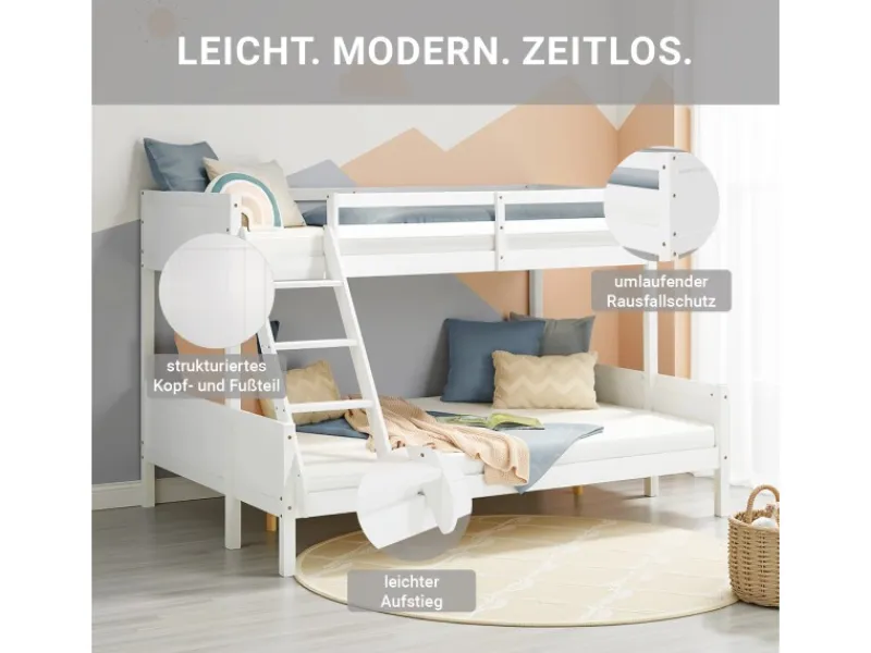 Homestyle4u Etagenbett 90x200 und 140x200 in mit Lattenrost 1898