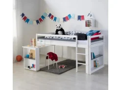Homestyle4u Betten|Leitern^Hochbett 90x200 in Weiß mit Schreibtisch 1880