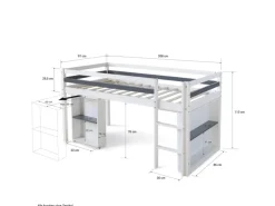 Homestyle4u Betten|Leitern^Hochbett 90x200 in Weiß mit Schreibtisch 1880