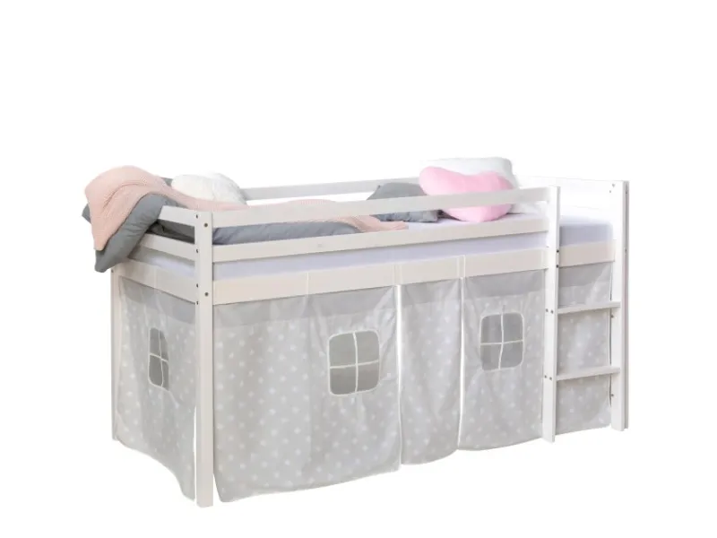 Homestyle4u Leitern|Betten^Hochbett 90x200 mit Vorhang in Sterne 1888