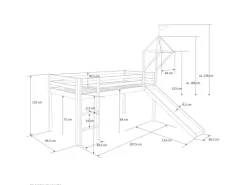 Homestyle4u Leitern|Betten^Hochbett 90x200 mit Vorhang Lattenrost Rutsche Tunnel und Turm in Weiß 2579