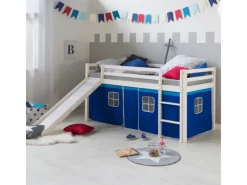 Homestyle4u Betten^Hochbett 90x200 Weiß Vorhang 1544