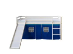 Homestyle4u Betten^Hochbett 90x200 Weiß Vorhang 1544