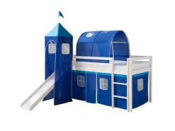 Homestyle4u Leitern^Hochbett 90x200 Weiß mit Rutsche Vorhang 1576