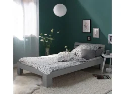 Homestyle4u Holzbett 90 x 200 cm mit Lattenrost und Bettkasten in Grau 2293