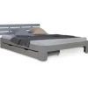 Homestyle4u Holzbett 140 x 200 cm mit Lattenrost und Bettkasten in Grau 2251