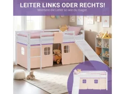 Homestyle4u Betten^Kinder Hochbett 90x200 Rutsche Lila Peach Kinderbett Weiß 2950